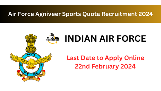 Indulge your passion for sports and serve your nation! Air Force Agniveer Sports Quota Recruitment 2024 invites applications. Embrace a career where athleticism meets duty. Apply Now for a chance to soar with pride and excellence in the skies.